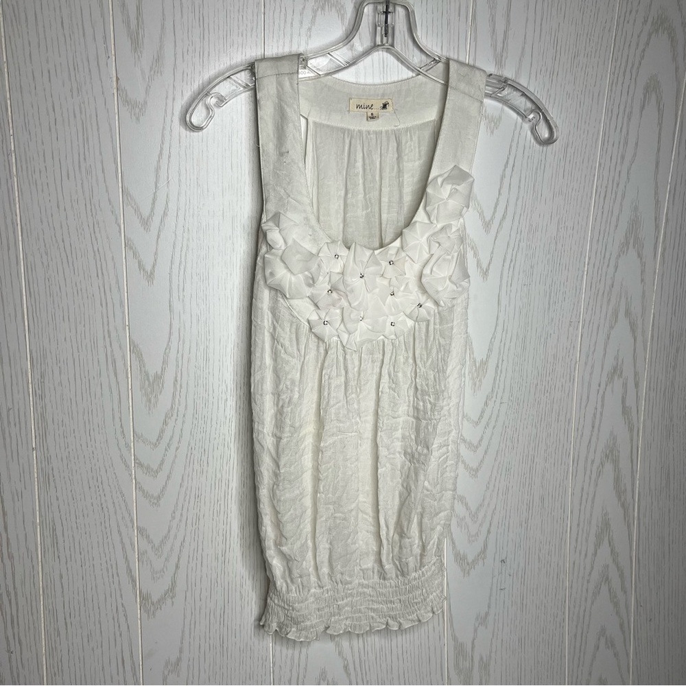 Mine… Brand White Gauzy Sleeveless Floral White Semi-Sheer Top Size Small